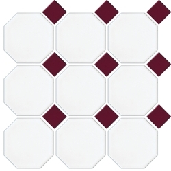 Matt White Octagon Burgundy Matt Dot